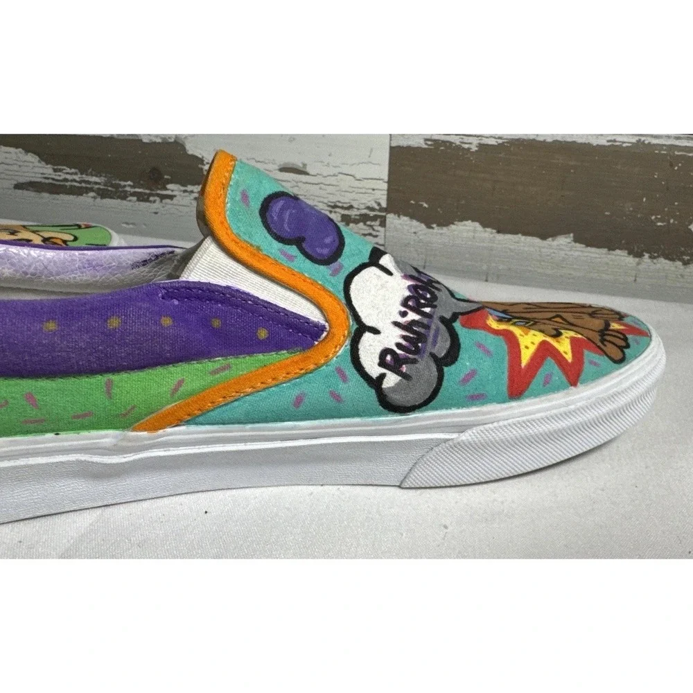 Custom Vans Slip-On Shoes Scooby Doo Shaggy‎ Signed Hand Painted Canvas 10.5